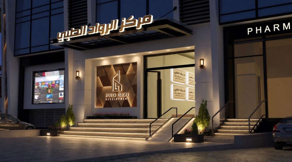 مركز الرواد الطبي — المدخل والصيدلية